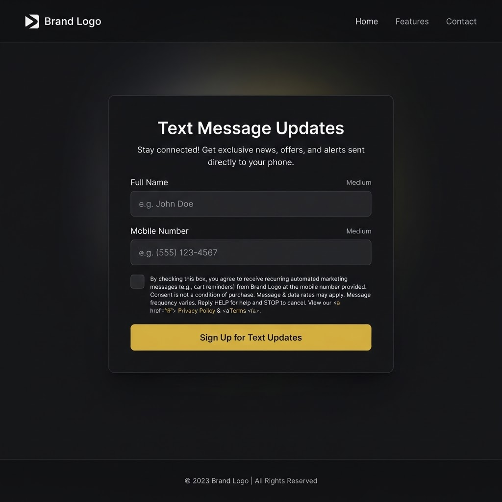 Screenshot of the SMS opt-in form